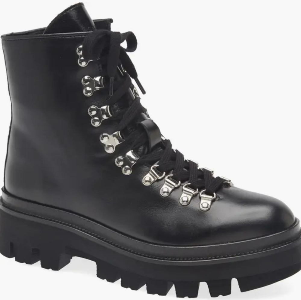 All Saints Wanda Black Leather Lace-Up Combat Boots 7